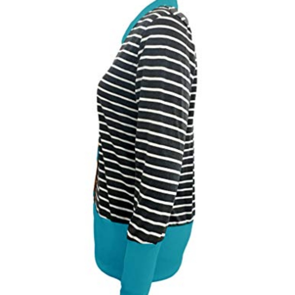 Teal Long Sleeve Button Up Striped Cardigan - Picture 5 of 5